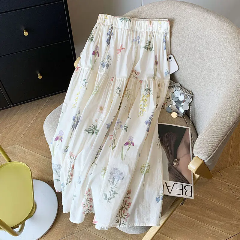 Countryside-style Floral Print Skirt Women 2026 Spring Summer New Fresh Gentle Style Fabric Drape Skirts Loose Hiding Hips Skirt