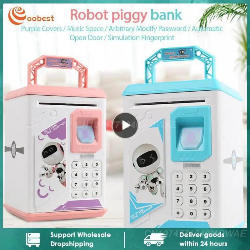 Safe Box Fingerprint Piggy Bank Cash Saving Bank Christmas Gift For Kids ATM Password Money Box Electronic