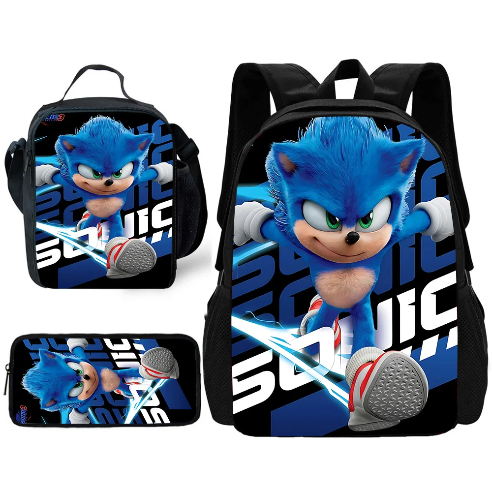 Child School Cartoon S-SonicS the hedgehogS Backpack with Lunch Bags ,Pencil Bags ,School Bags for Boys Girls Best Gift