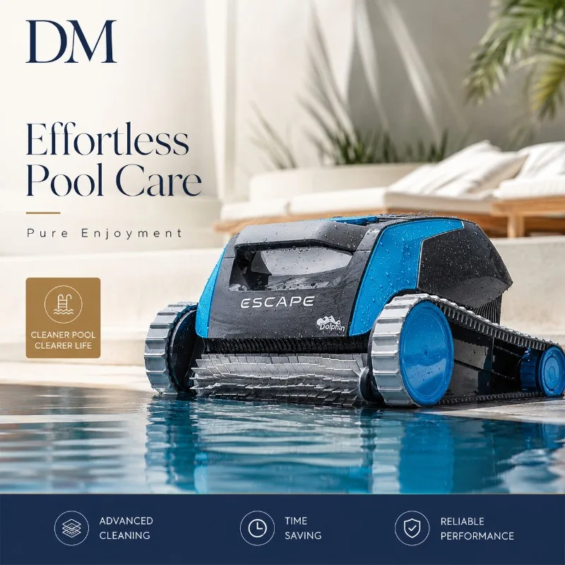 DM Dolphin Escape Pool Robot Cleaner, Powerful Dual Motors, Large Easy-Clean Filter Basket, HyperBrush & HyperGrip Technology