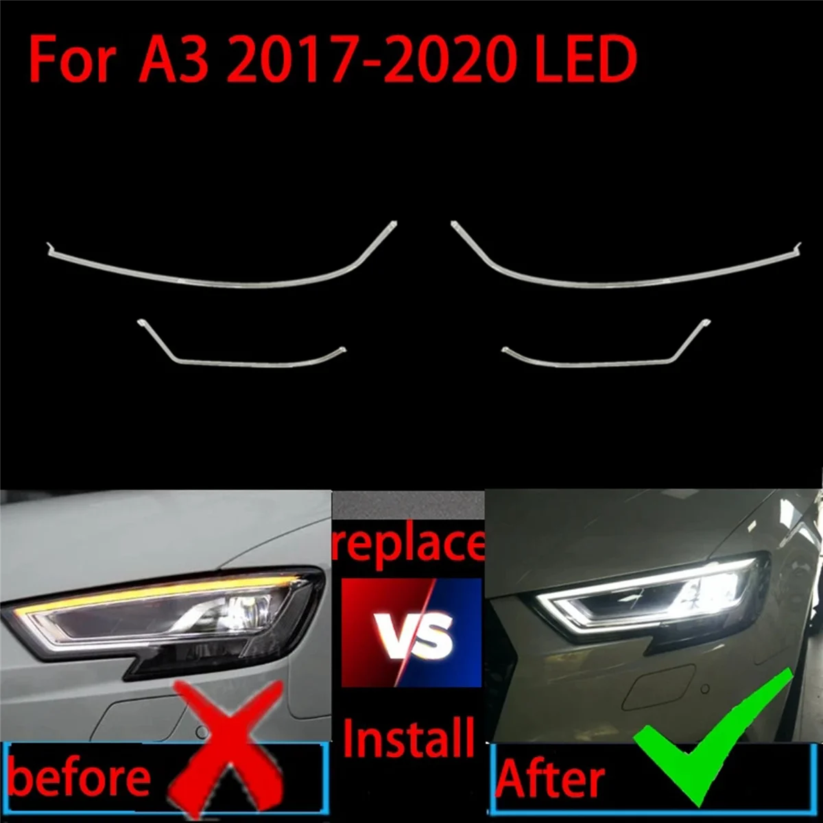 Voor Audi A3 S3 LED 2016-2018 DRL Koplamp Lichtgeleider Plaat Dagrijverlichting Buis Auto Running Light bar Rechts