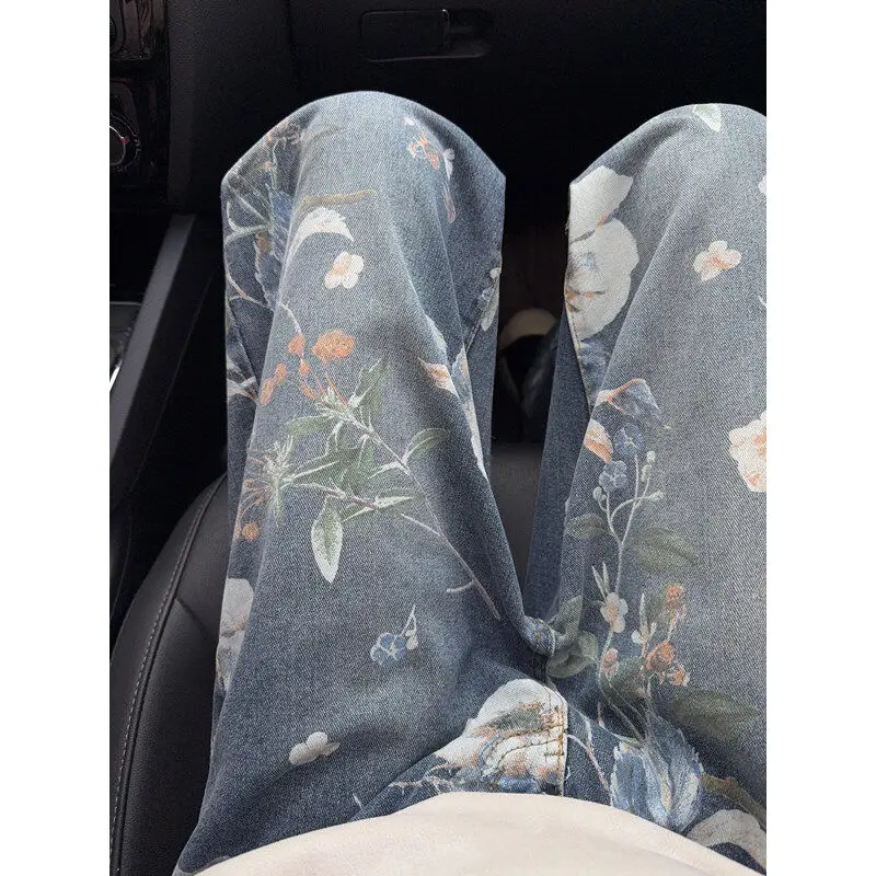 

American Retro Print Men's Jeans Spring Autumn High Street Vibe Wide Leg Clean Fit Trendy Brand Jeans Youthful Energy Sle