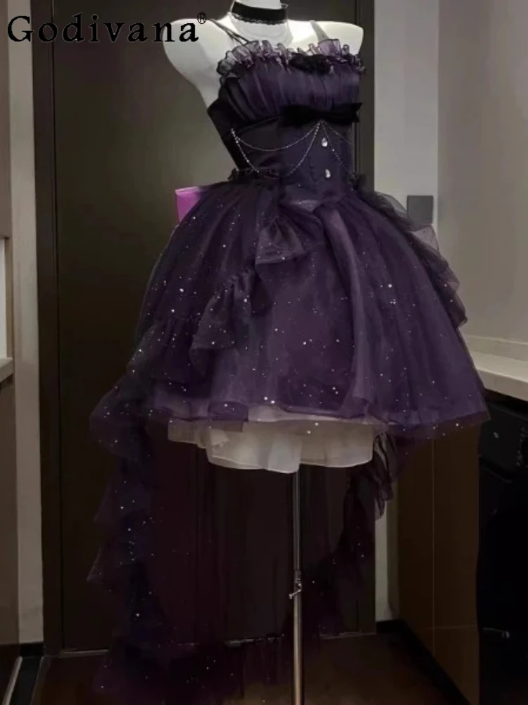 

Temperament Lolita Slash Neck Christmas Purple Princess Dresses Fashion High Waist A-line Versatile Age Reduction Fairy Dress