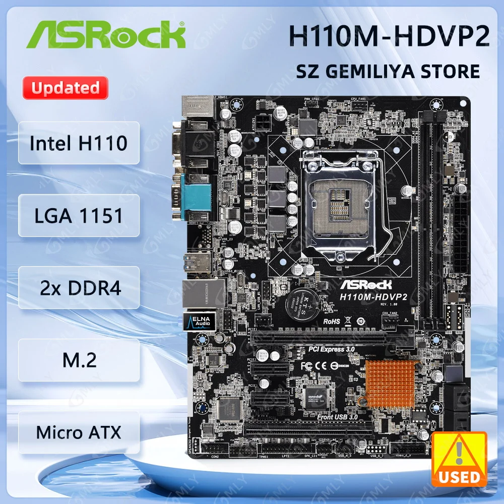 Placa base ASRock H110 H110M-HDVP2 placa base LGA1151 compatible con 7500 7700 7300 7400 G4620 6700 7600 6300 Micro ATX DDR4 32GB