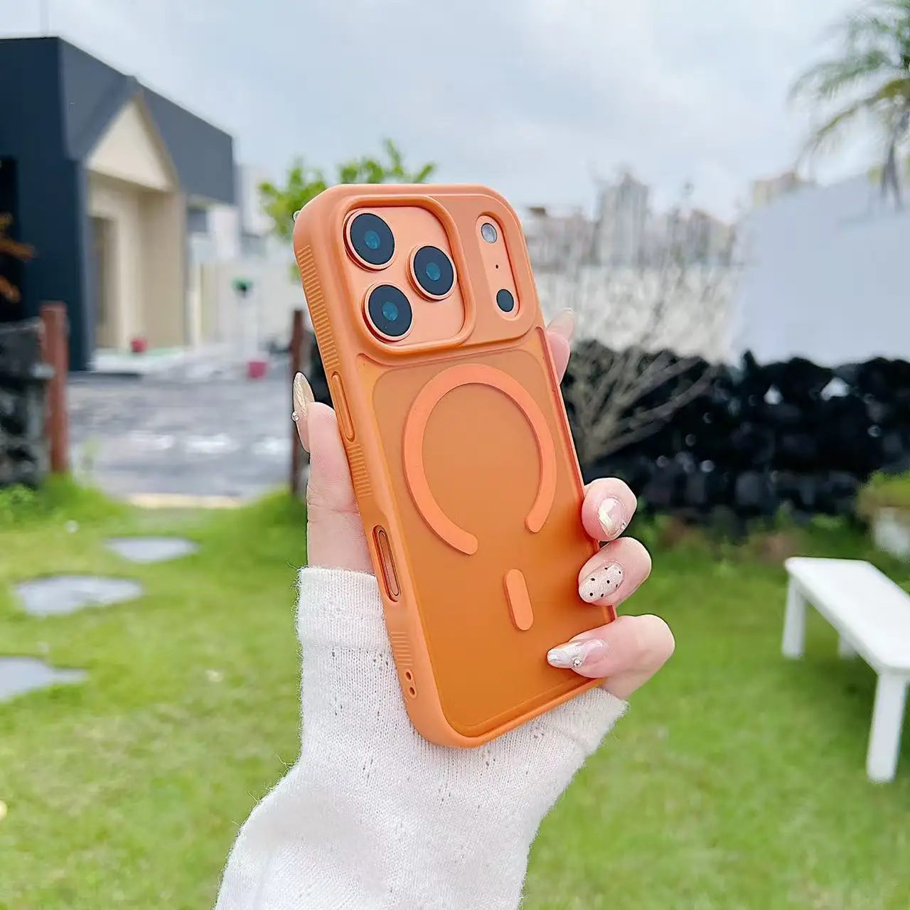 

Чехол для телефона с беспроводной зарядкой Frosting Skin Touch для iPhone Air 17 Pro Max, сильный магнитный ТПУ + акриловый оранжевый прозрачный чехол