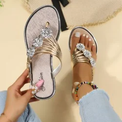 2023 Flip Flops Women Fashion Peep Toe Silver Anti Skid Beach Sandals Lady Casual Golden Crystal Summer Sandal Women Slippers