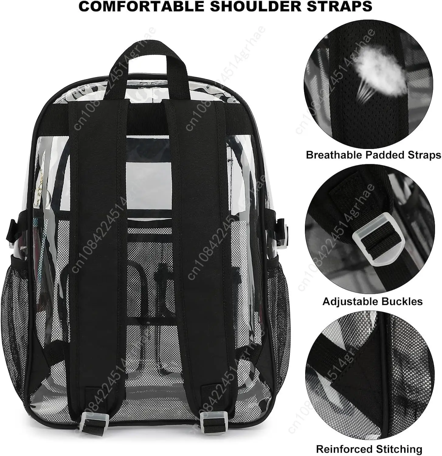 Clear Backpack Heavy Duty Transparent Backpacks Stadium Approved for School Work Sport Travel (Grey)