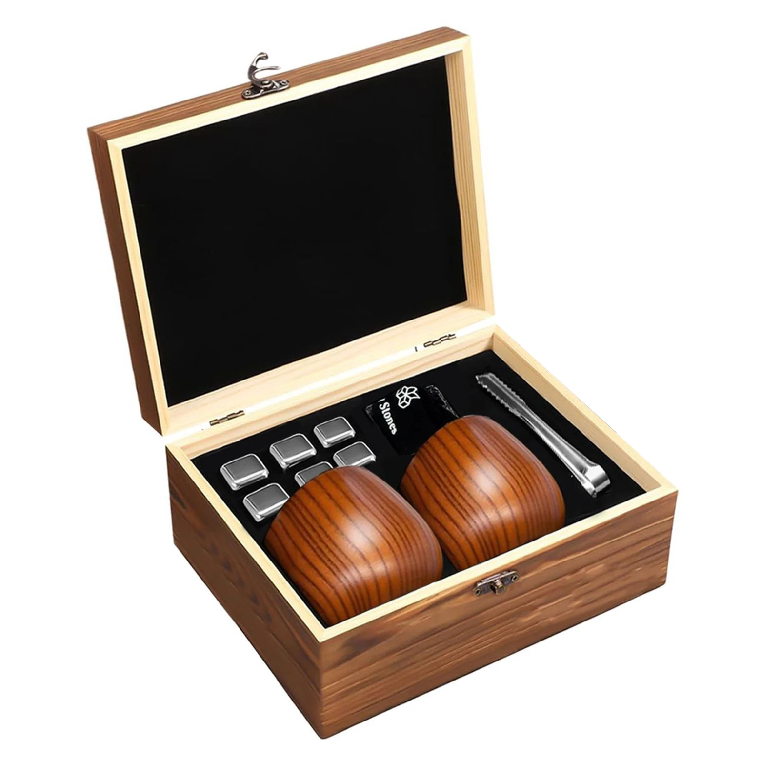 Charred Wooden Whiskey Glasses Old Fashion Bourbon-Drinking Cup Set with Whiskey Stone 2 Coaster Birthday Gifts for Men Dad - view 6