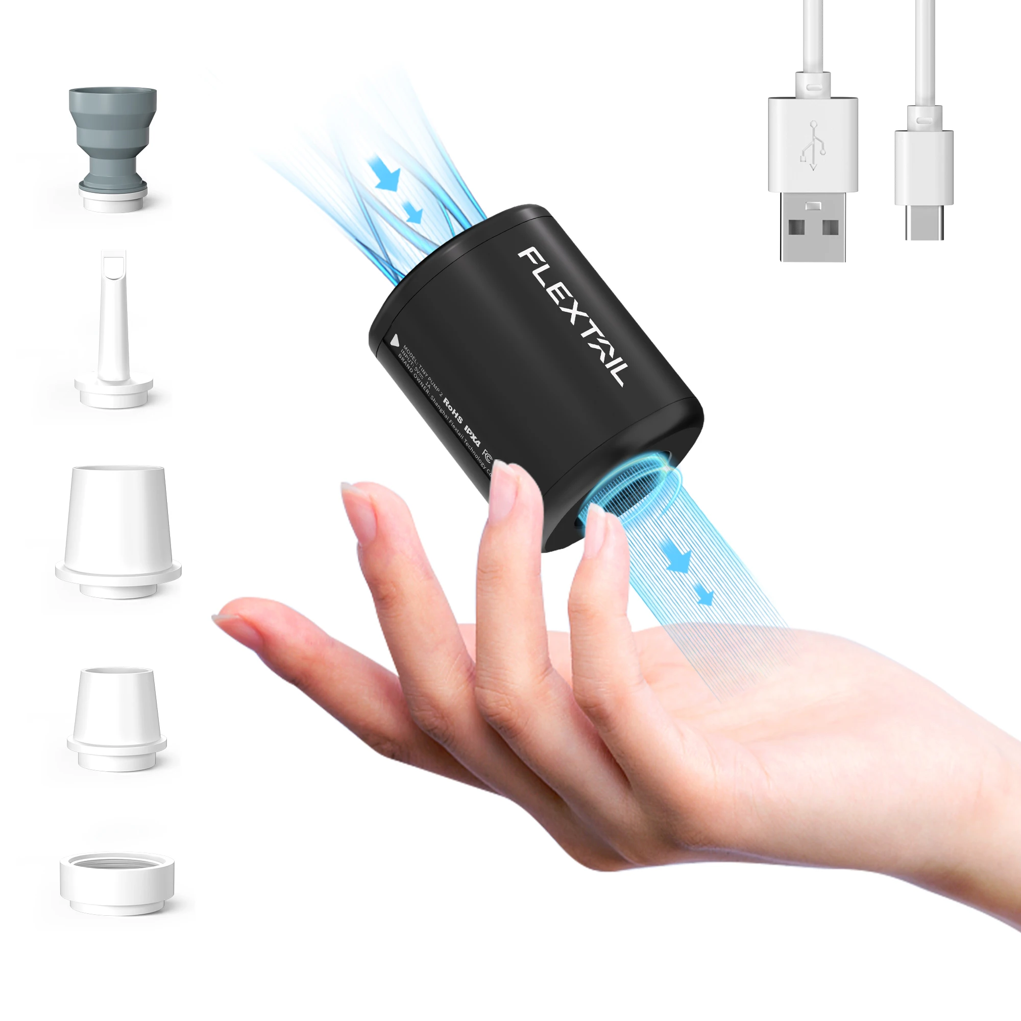 FLEXTAIL TINY PUMP 2 / 2X - 4kPa elektrische luchtpomp, draagbare campingpomp voor luchtbedden Slaapmatten Zwembad drijft Vacuümzakken