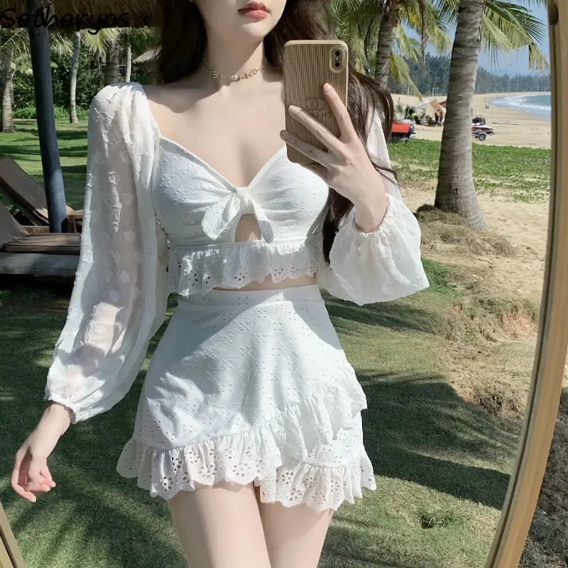 Conjunto de Bikini para mujer, traje de baño Sexy, ropa de calle elegante y fresca, moda Popular, estilo coreano, cintura alta, sólido, recién llegado, acogedor