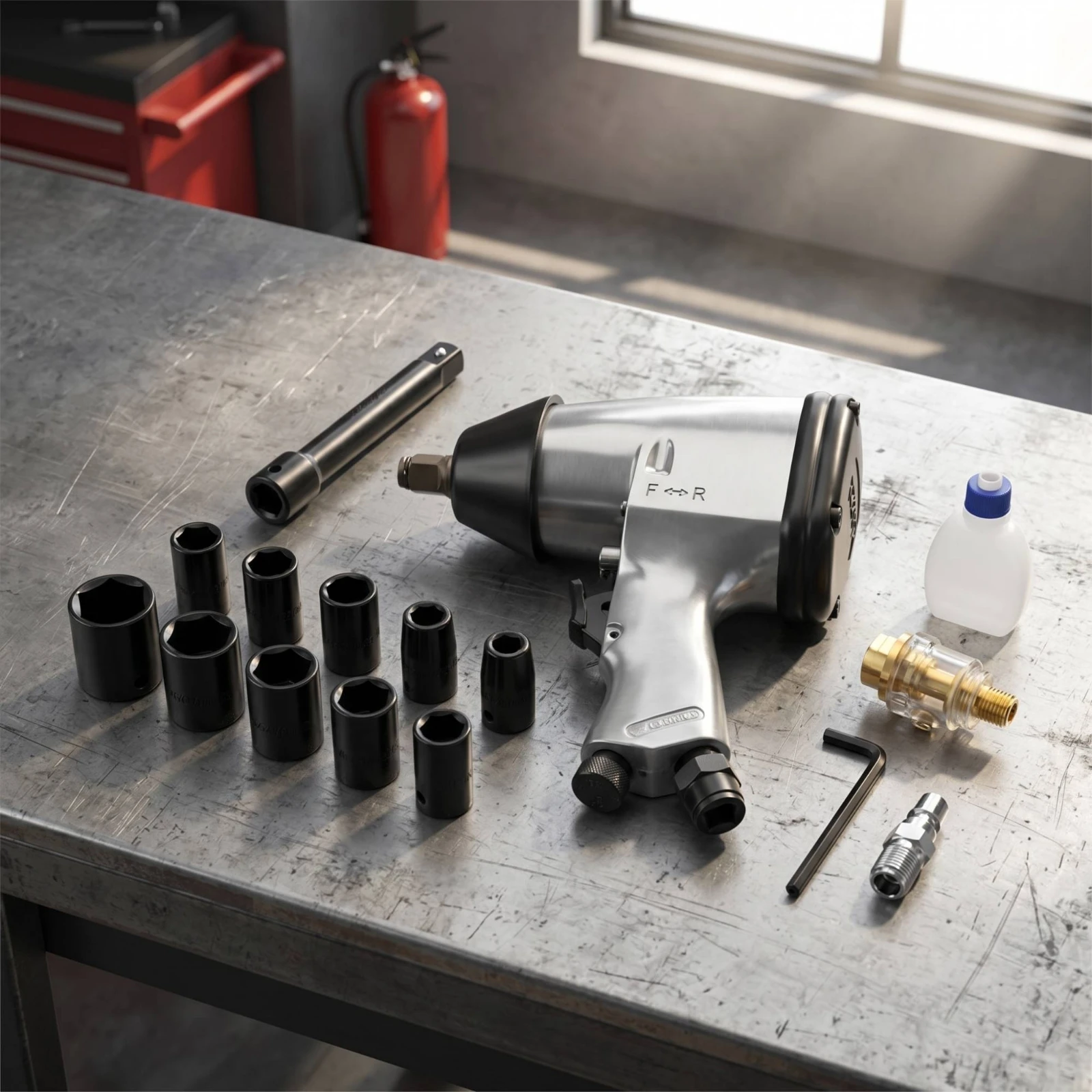 Air Impact Wrench Kit Adjustable Speed Air Tool Kit with Carrying Case Impact Wrench with Socket Set Reversible High-Rotational