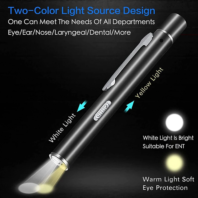 C2 2pcs Dual Beam Led Penlight Slim Usb Rechargeable Mini Portable With Scale Flashlight For Doctors Check Oral Pupil Pen Light