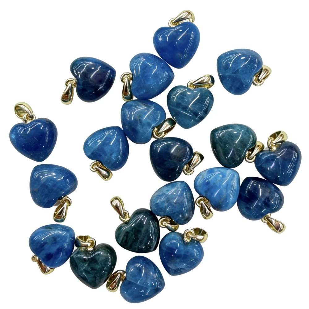 15x10mm 1pc Heart-Shaped Pendant Natural Blue Apatite Rose Quartz Sun Stone Loose Diy For Bracelet Necklace Jewelry Accessories