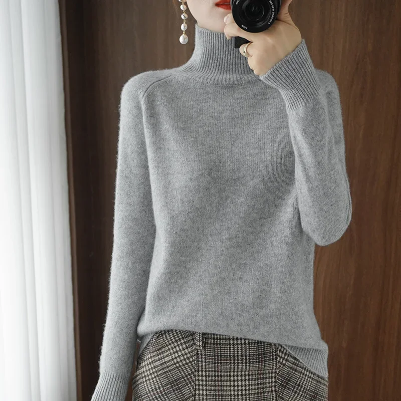 Turtleneck Wool Pullover Basic Casual Cashmere Sweater Comfort Autumn Winter Women's Raglan Sleeve Clothing Tops