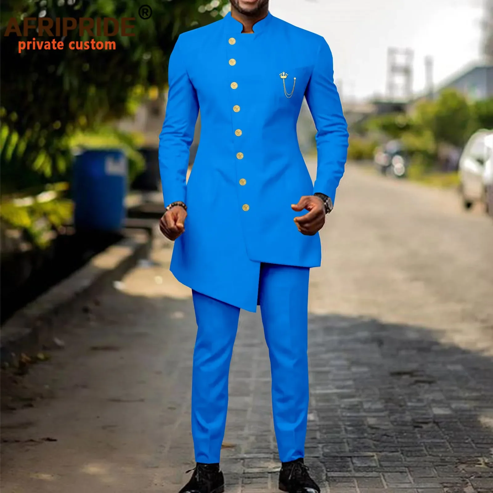 African Suits for Men Single Breasted Slim Fit Jackets and Pants 2 Piece Set Dashiki Clothes for Groom Wedding Evening A2216039