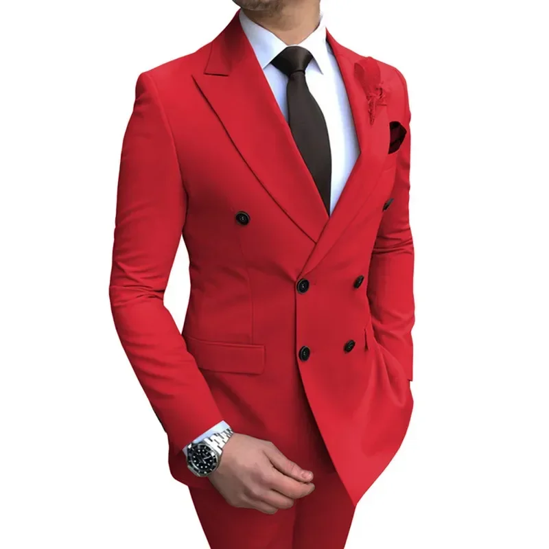 Conjunto de terno monocromático casual trespassado masculino, blazers de casamento, jaqueta, casaco, calças, 13 cores, nova moda