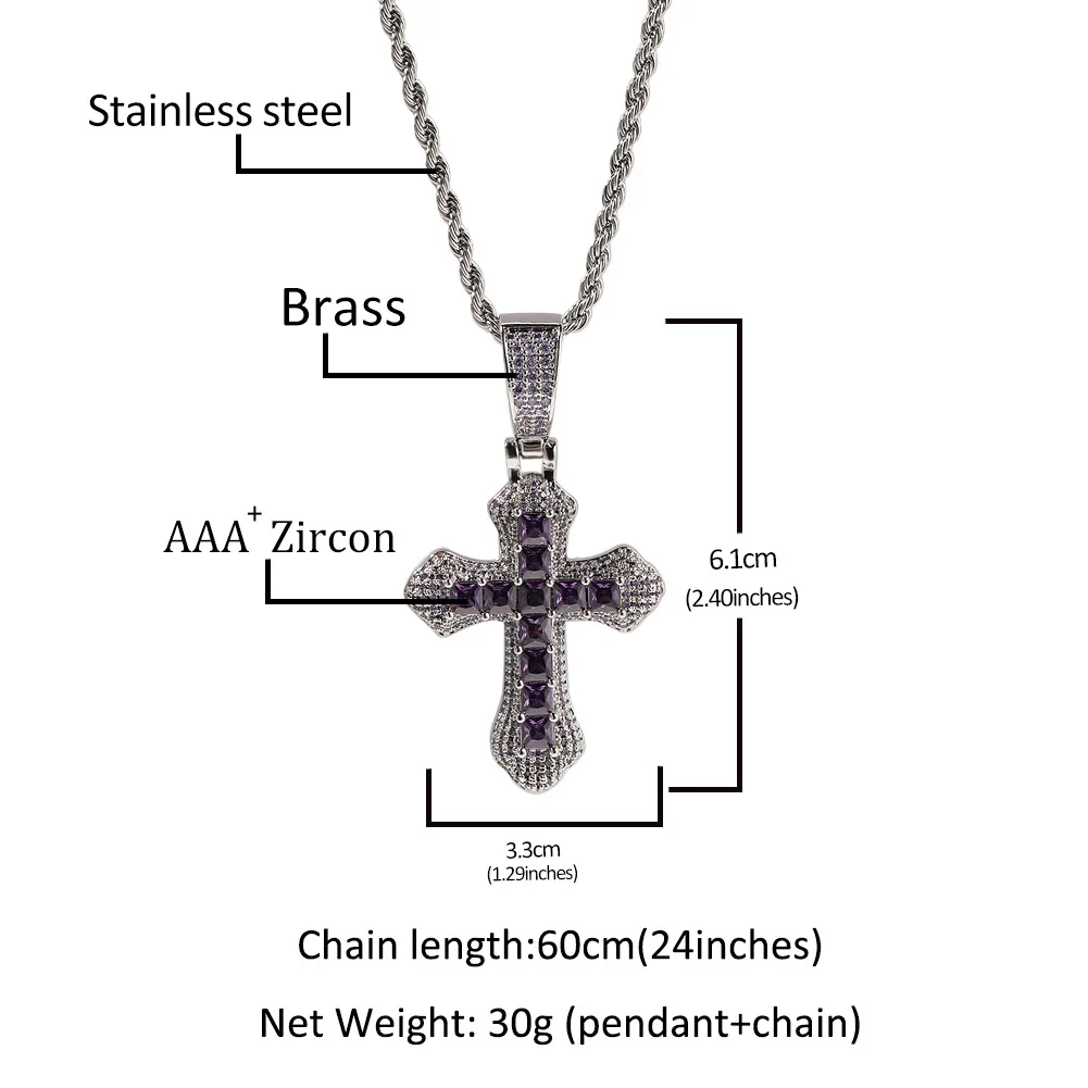 

Small Size Cross Iced Out Bling Bling Pendant Necklace Mirco Pave Prong Setting Men Women Fashion Hip Hop Jewelry BP077