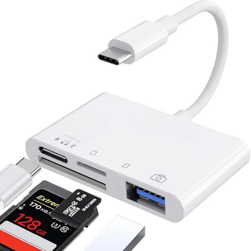 

Устройство считывания SD-карт 4-в-1, совместимое с устройствами iPhone/iPad, поддерживает интерфейс USB Type-C/USB A, быстрый и