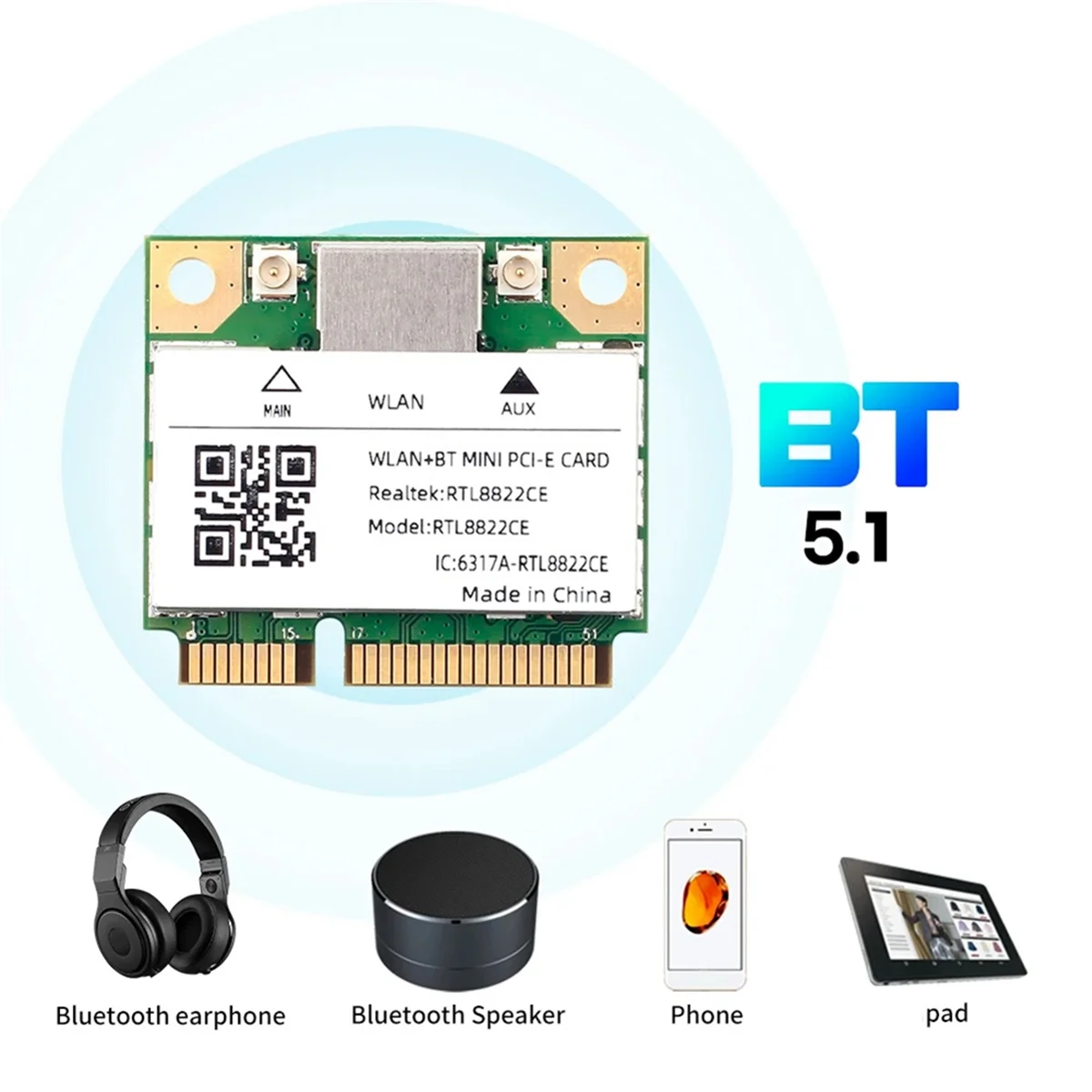 Rtl8822ce 1200Mbps 2.4G/5Ghz 802.11ac Wifi Kaart Mini Pcie Bluetooth 5.1 Draadloze Netwerkkaart Voor Laptop/Pc Wind 10/11