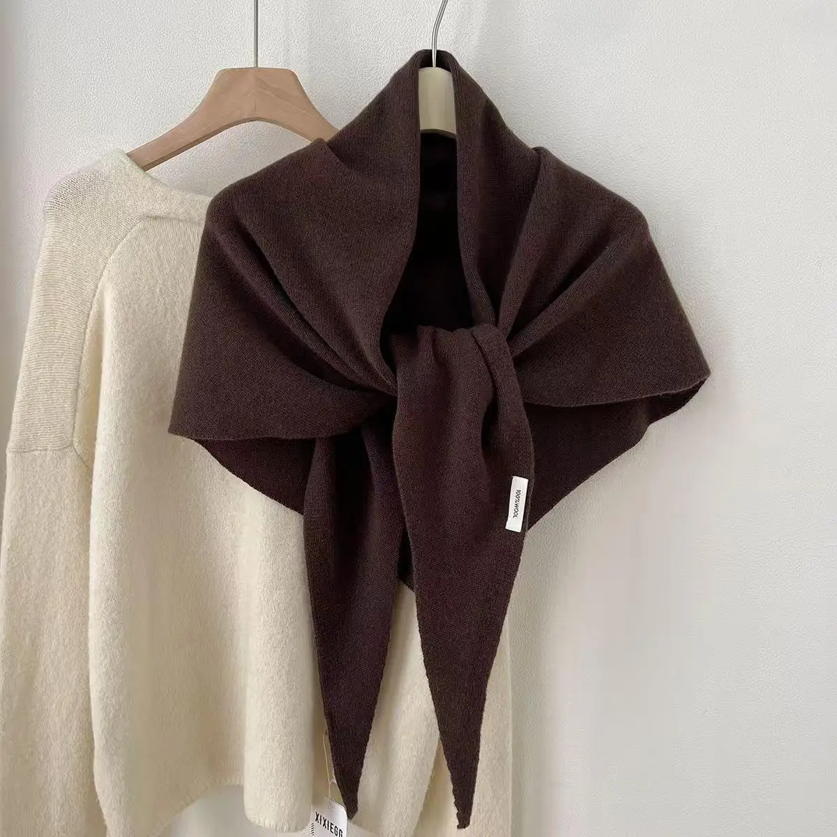 

100% Pure Wool Korean Triangle Scarf Warm Knitted woolen Headscarf Women Winter Triangular Scarf Multi-functional shawl Scarve