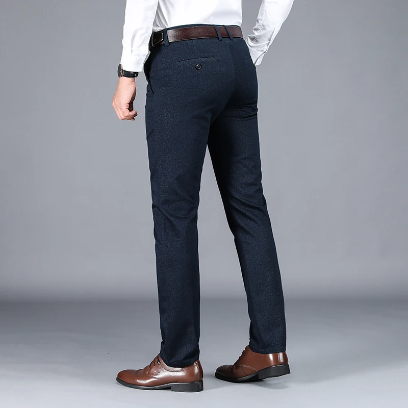 High Quality 98% Cotton Men\'s Business Formal Office Trousers Classic Fashion Straight Stretch Casual Pants Solid Color Male