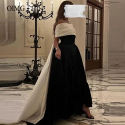 OIMG-vestidos de noche formales de tafetán marfil y negro, mangas con hombros descubiertos, cola larga, vestido de fiesta de graduación árabe saudí personalizado