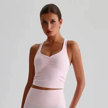 Solid Color Sports Tank Top Women Fitness Bra Tights Cross Back Gym Cloth Underwear Yoga V