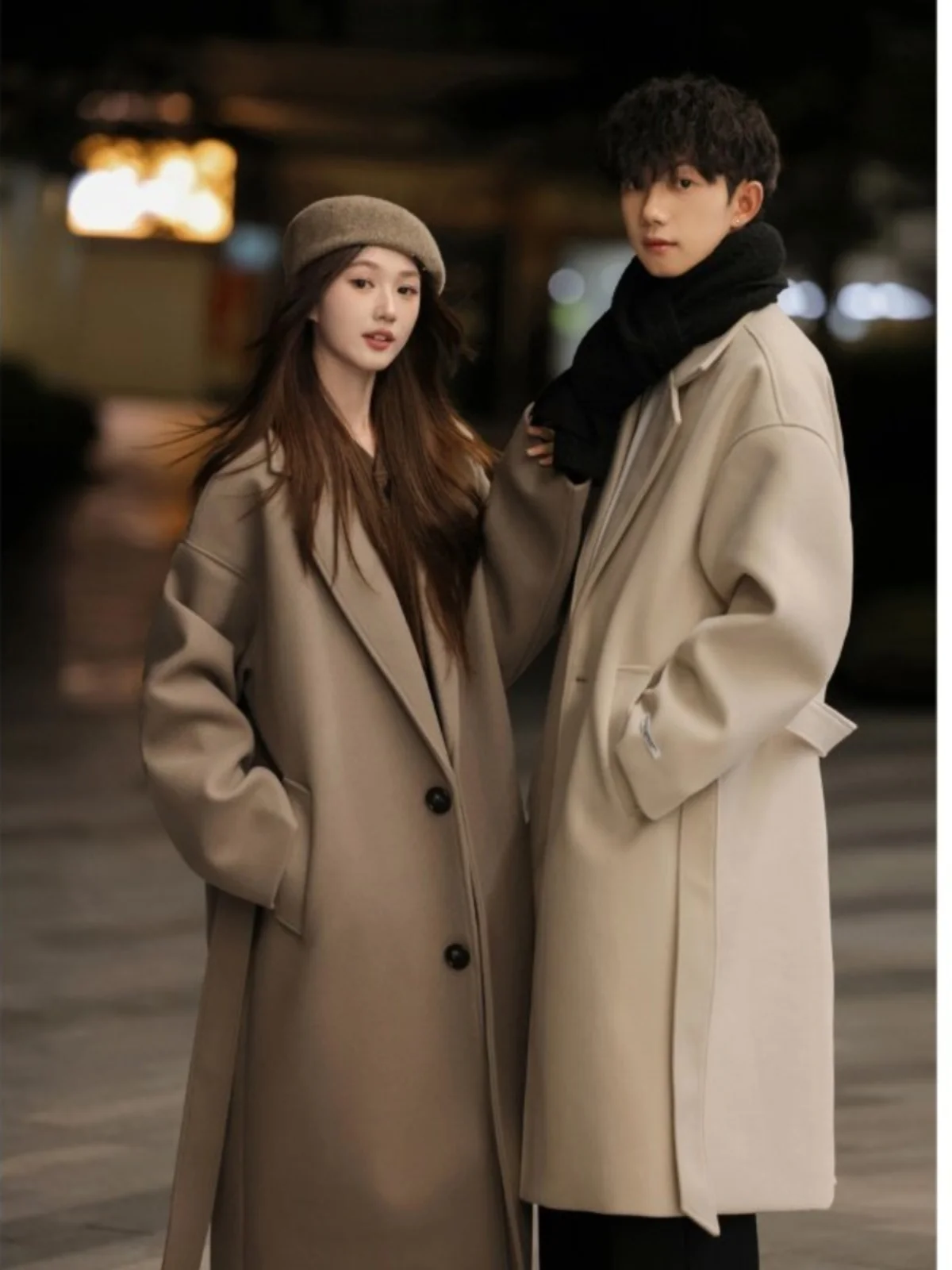 

Premium Woolen Men's Coat Korean Sle Autumn Winter Couple Matching Outerwear Trendy Loose Mid-Length Windbreaker