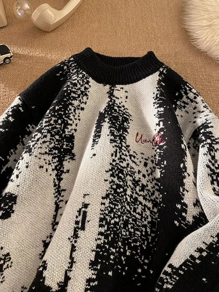 

Мужской свитер свободного кроя с круглым вырезом, окрашенный, удобный, вязаный, для повседневной носки, осенне-зимняя коллекция