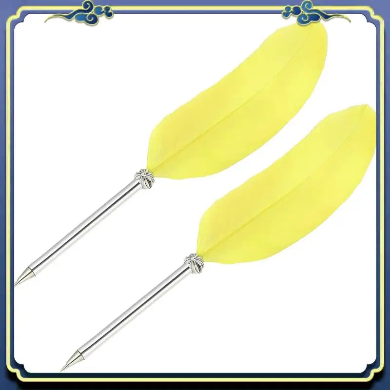 Portable 21Cm/8Inch Feather Ballpoint Pen, 2Pcs Ink Vintage Quill Pen Refined Plated Dip Pen For Calligraphy Writing