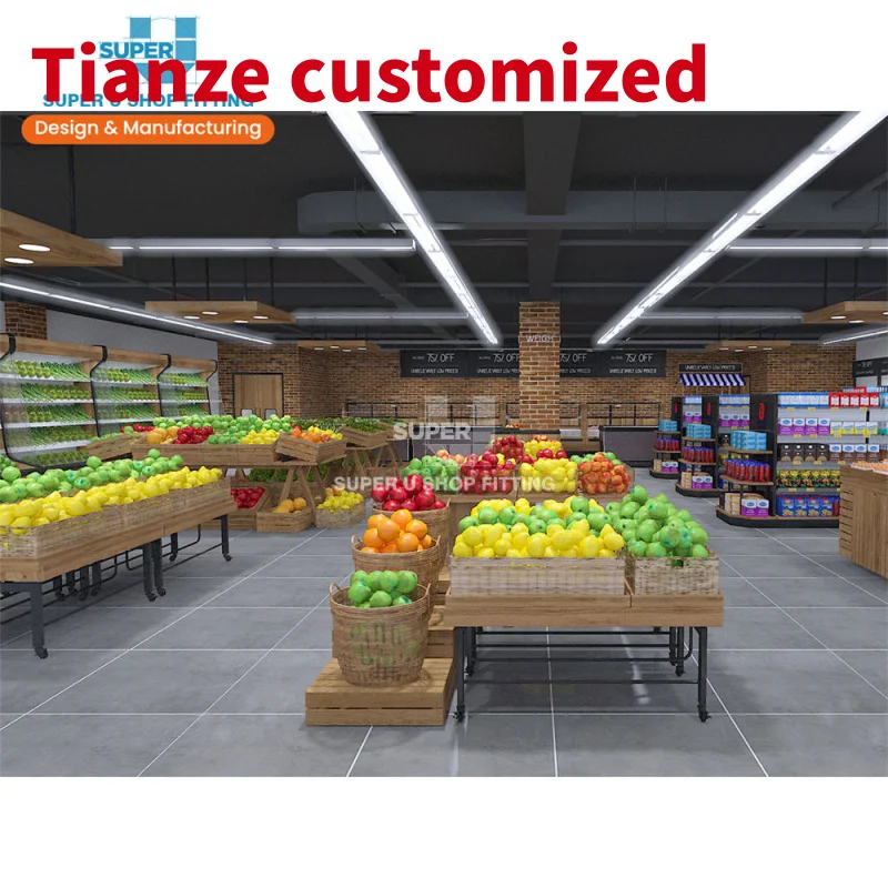 (Personalizzato) espositore per mobili su misura per negozi di frutta e verdura espositore per negozio di frutta Design per interni Megastore Grocery Supermar