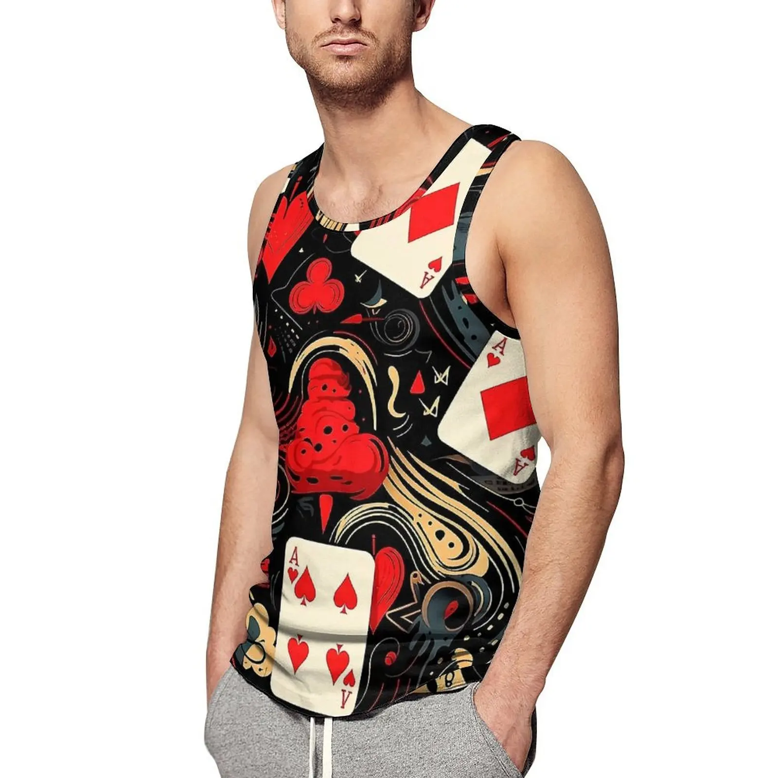 Abstract Playing Cards Tank Top Males  Training Oversize Tops Summer Vintage Design Sleeveless Vests