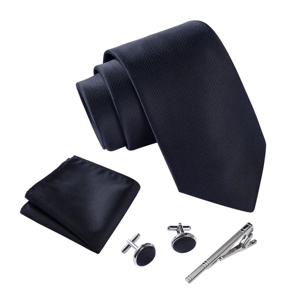 Ikepeibao-Conjunto de corbata a cuadros para hombre, conjunto de corbata a rayas negras, Cuadrado de bolsillo con gemelos de Metal, Clip apto para boda, trabajo Formal, Azul Real