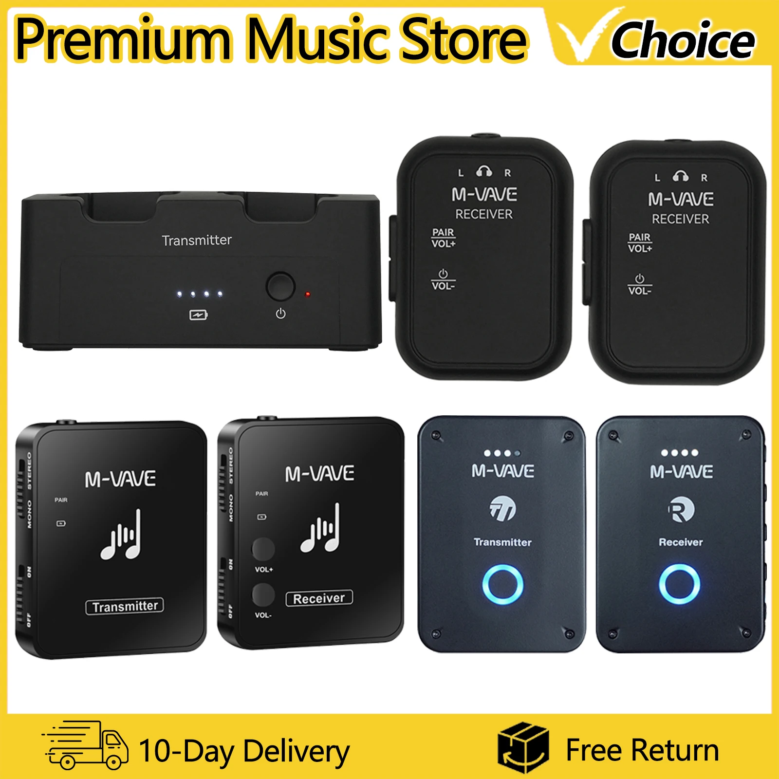 

M-VAVE 2,4 ГГц Беспроводные наушники Монитор Система передачи WP-9/WP-10/WP-12 Поддержка стерео Моно-рекордер с функцией отключения звука