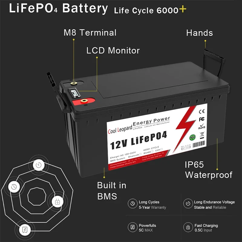 Nuovo pacco batteria 12V 24V 48V 100Ah 200Ah 300Ah LiFePo4 BMS integrato, per batterie solari al litio ferro fosfato per barche RV