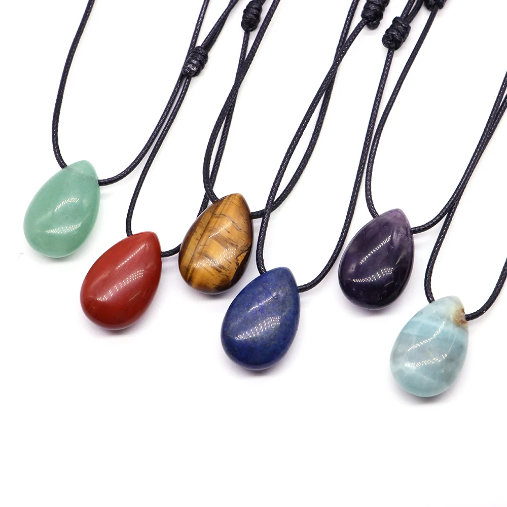 28x18mm Natural Drop Shape Stone Pendant Necklace Crystal Healing Quartz Charms for Fashion Jewelry Making DIY Accessories Gifts