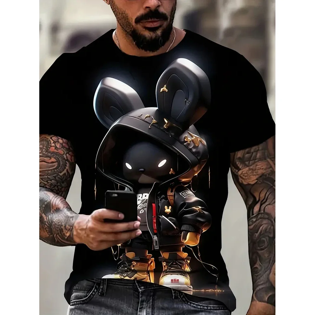 T-shirt imprimé animal 3D drôle pour hommes, vêtements Harajuku, col rond, manches courtes, tendance de la rue, mode décontractée, respirant, été