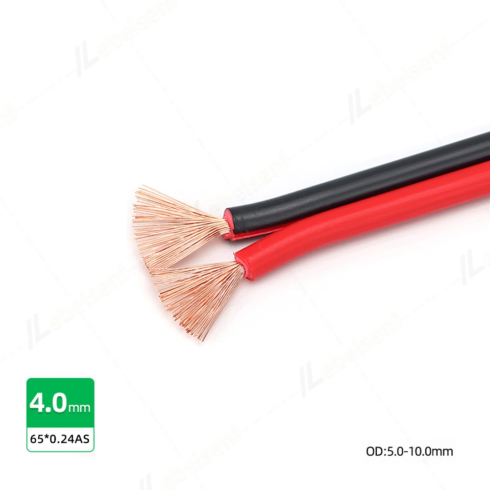 2-poliger rot-schwarzer Paralleldraht, mehrsträngiges Kupfer, 0,3/0,5/0,75/1,0/1,5/2,5/4,0 mm2, isoliertes PVC-LED-Lichtband, elektronisches Kabel
