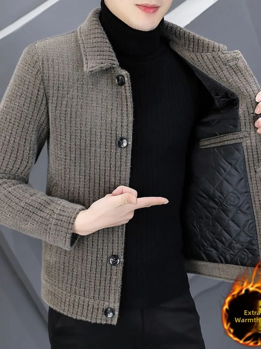 

Men's ort Thiened Water Ocelot Velvet Stripe Collar Cotton Inter Faionable Autumn Winter Windbreaker Jaet