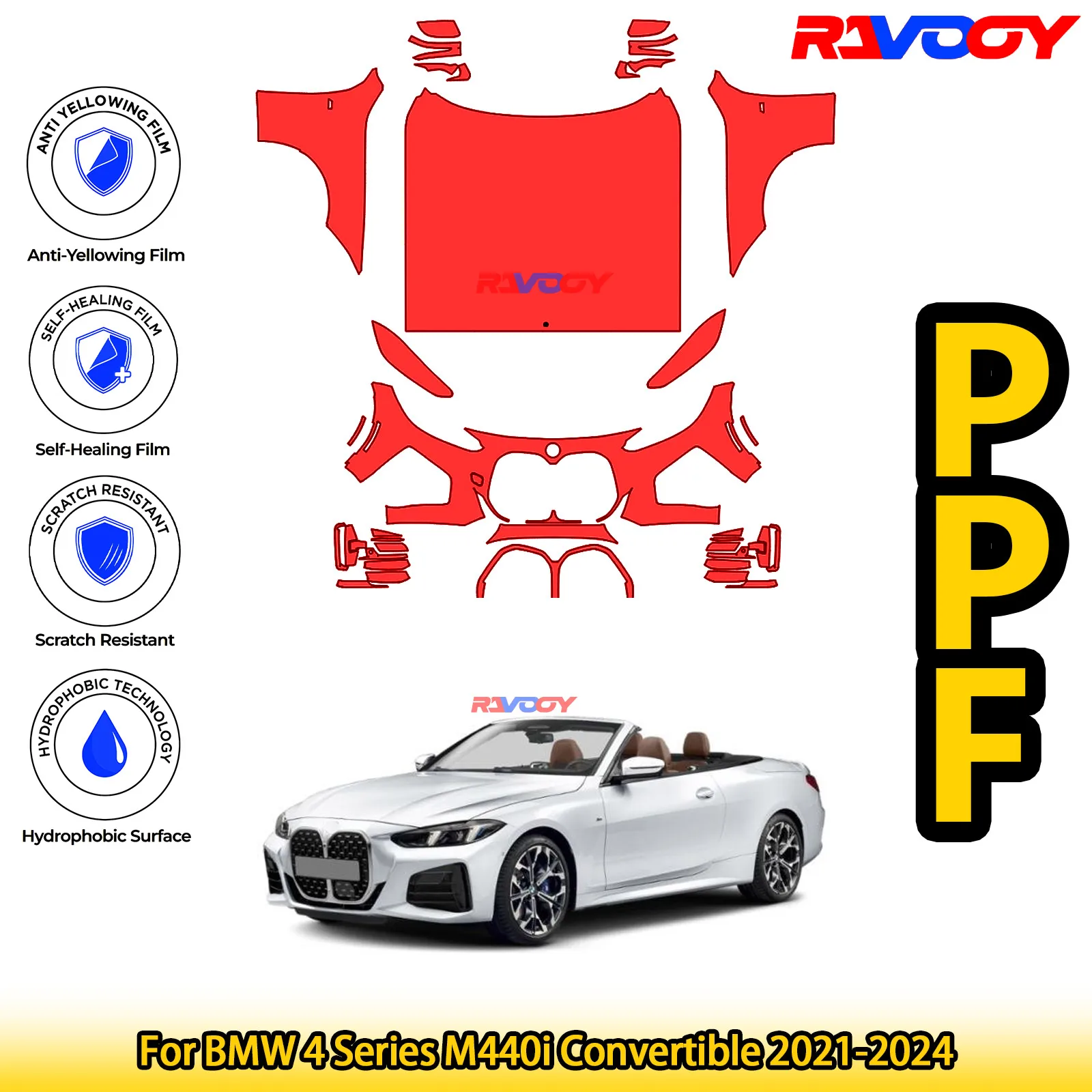 

For BMW 4 Series M440i Convertible 2021-2024 Glossy Matte Black Precut front PPF Kit Paint Protection Film