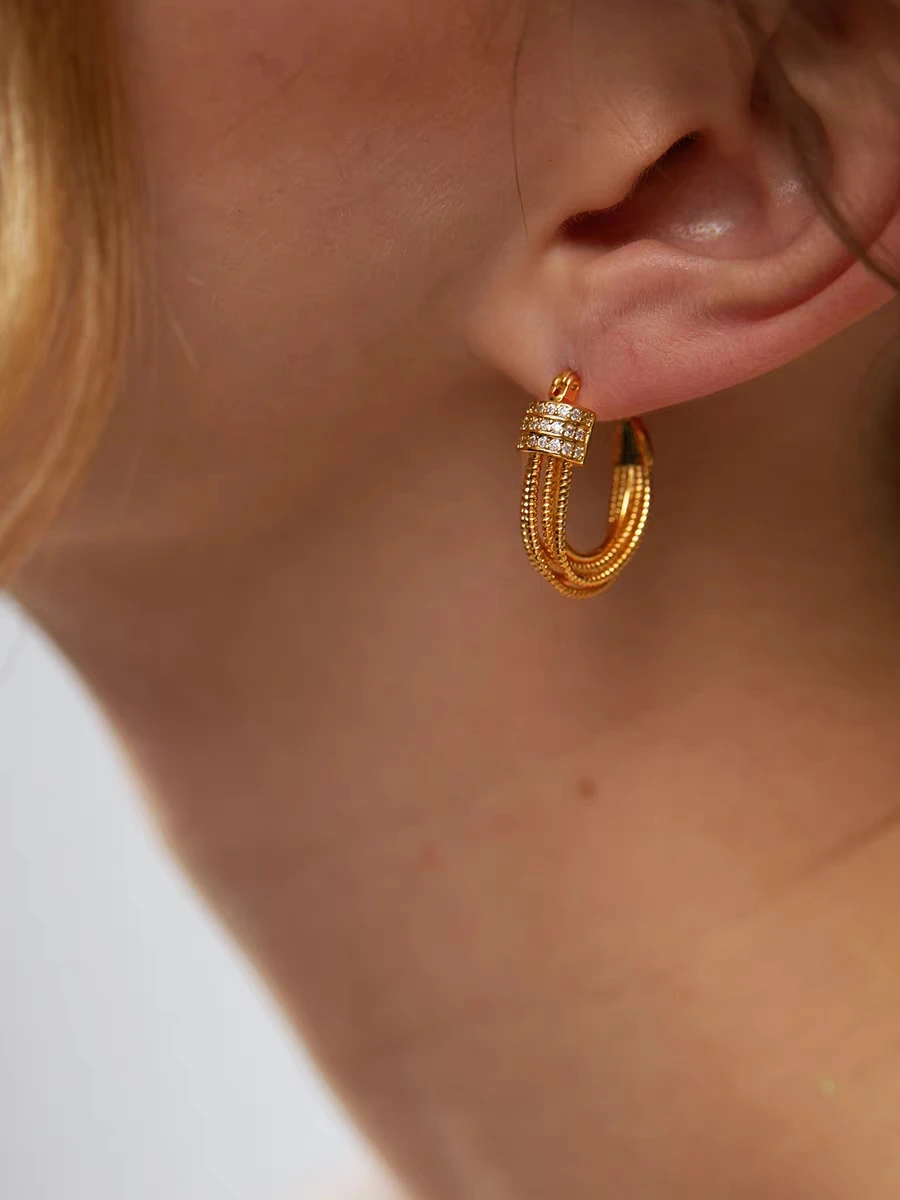 

Brass With 18K AAA Zircon Line Tassel Earrings Punk Party Gown Runway rare Boucle d'oreille Korean Japan Style Fashion