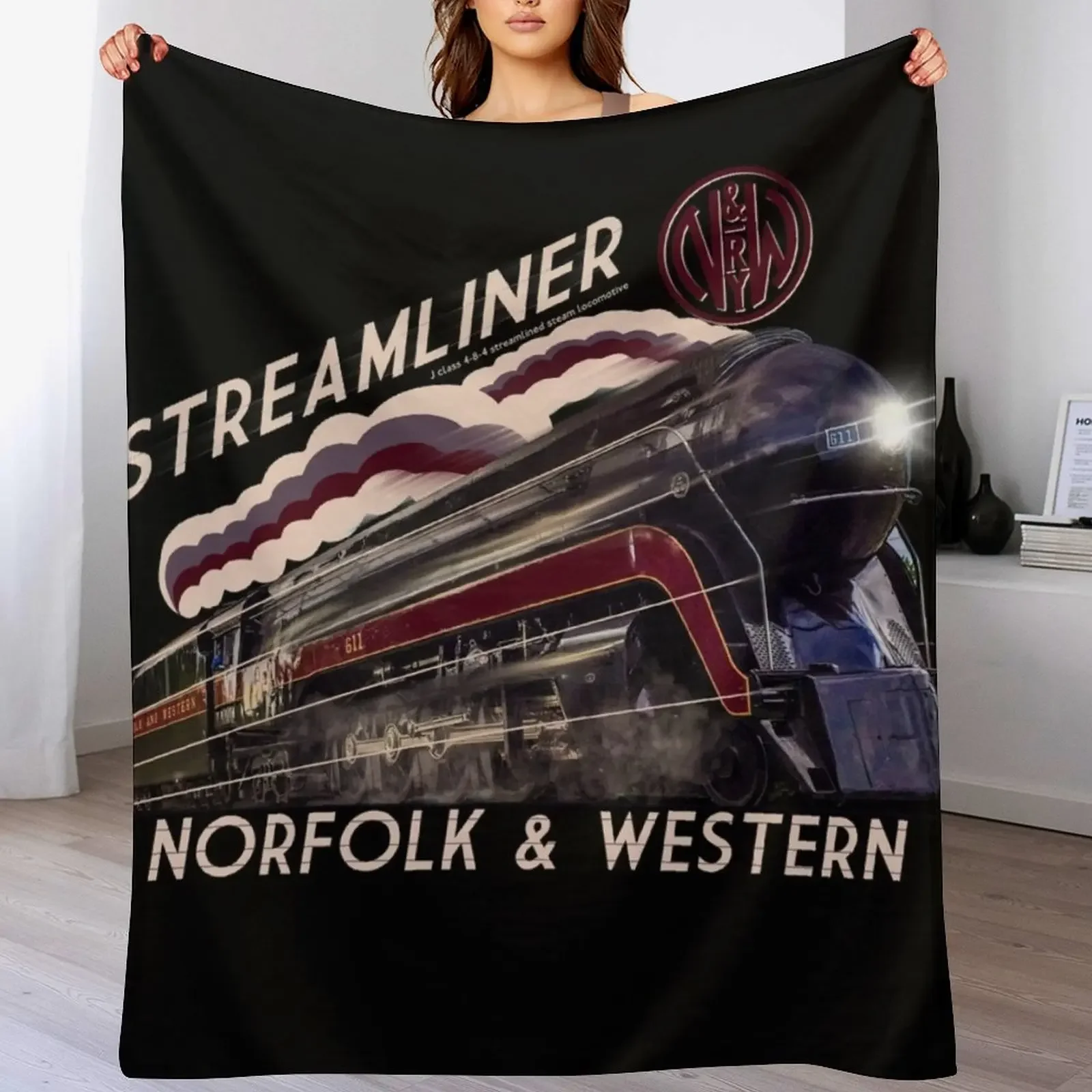 The Gorgeous Norfolk and Western Streamliner Steam Train Locomotive Engine Throw Blanket Giant Sofa Summer Blankets