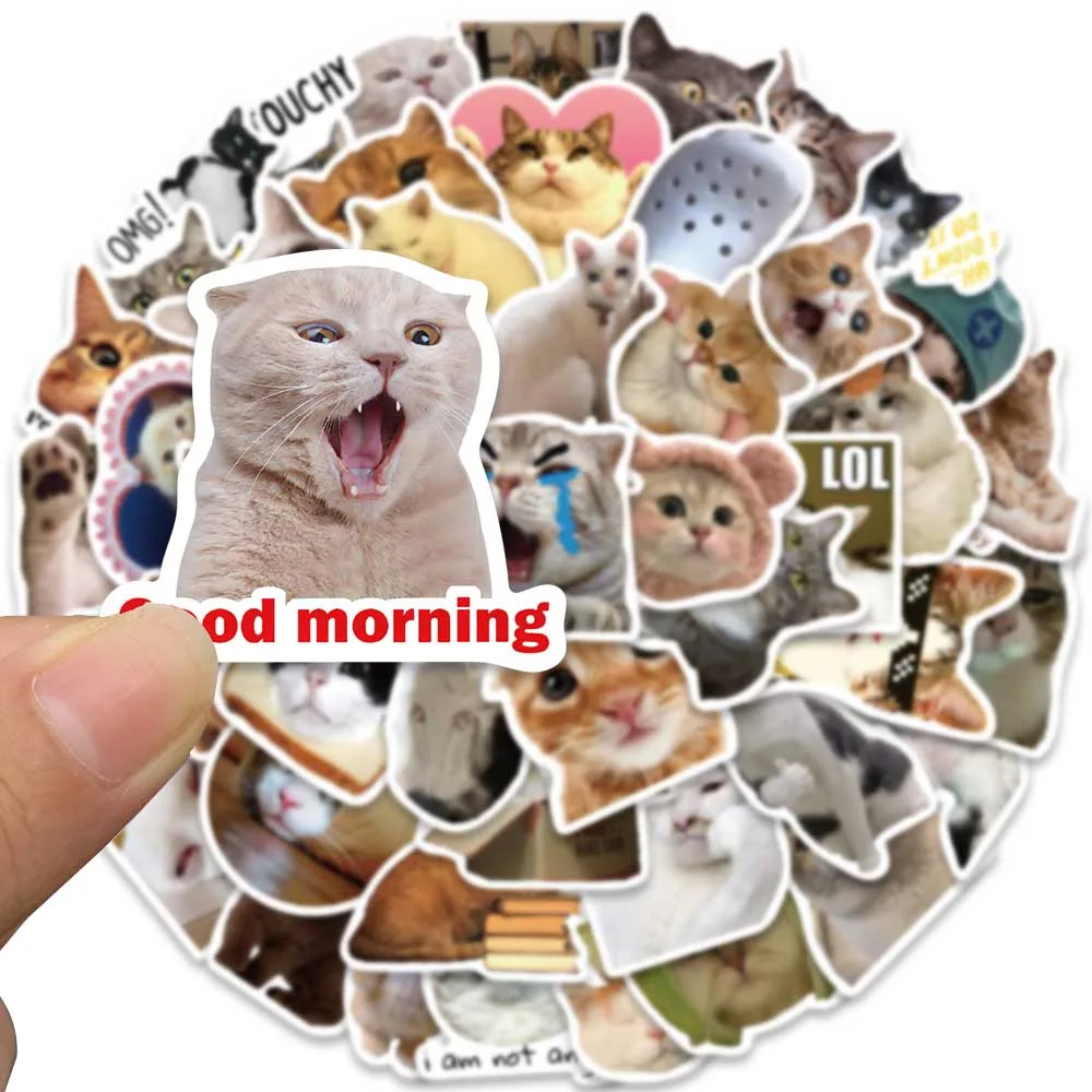 50pcs Funny Cats Stickers Cartoon Cute Cat Graffiti Decals For Kids Toys Laptop Luggage Notebook Scrapbook Phone Cars Sticker