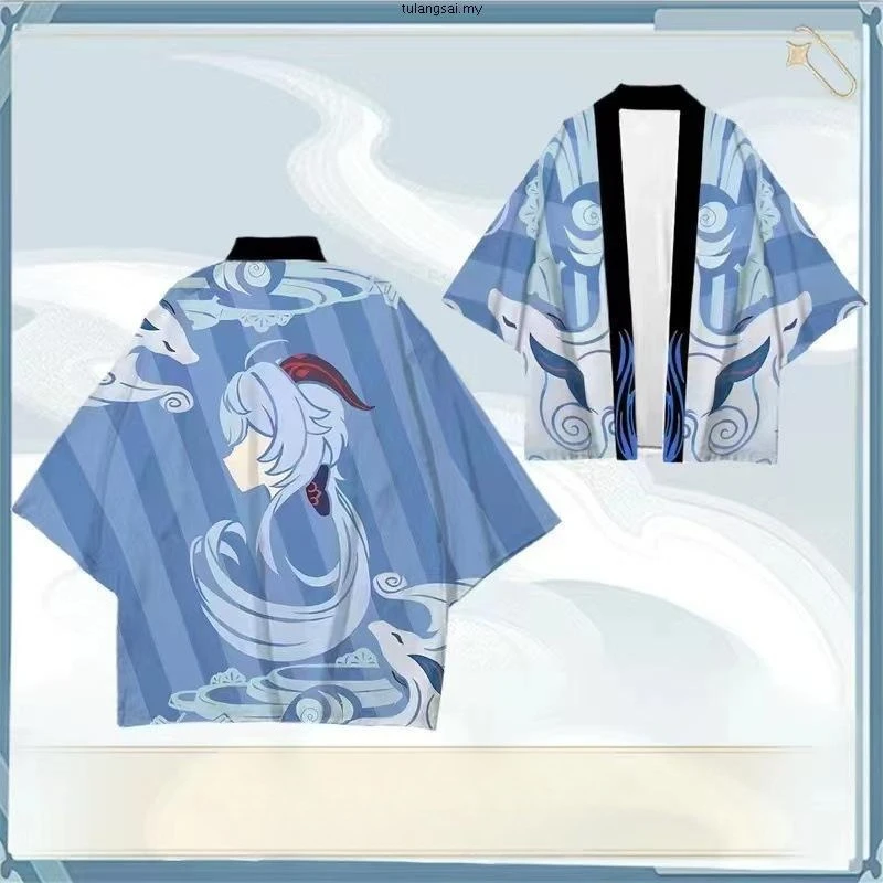 ثوب الكيمونو الياباني هاوري يوكاتا Zhongli تأثيري النساء/الرجال موضة الصيف قصيرة الأكمام معطف فوقي قمصان الشارع الشهير