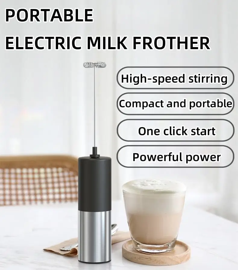 رغوة الحليب للقهوة - خلاط يدوي، خلاط مشروبات صغير، عصا رغوة القهوة مع حامل لللاتيه والكابتشينو والماتشا