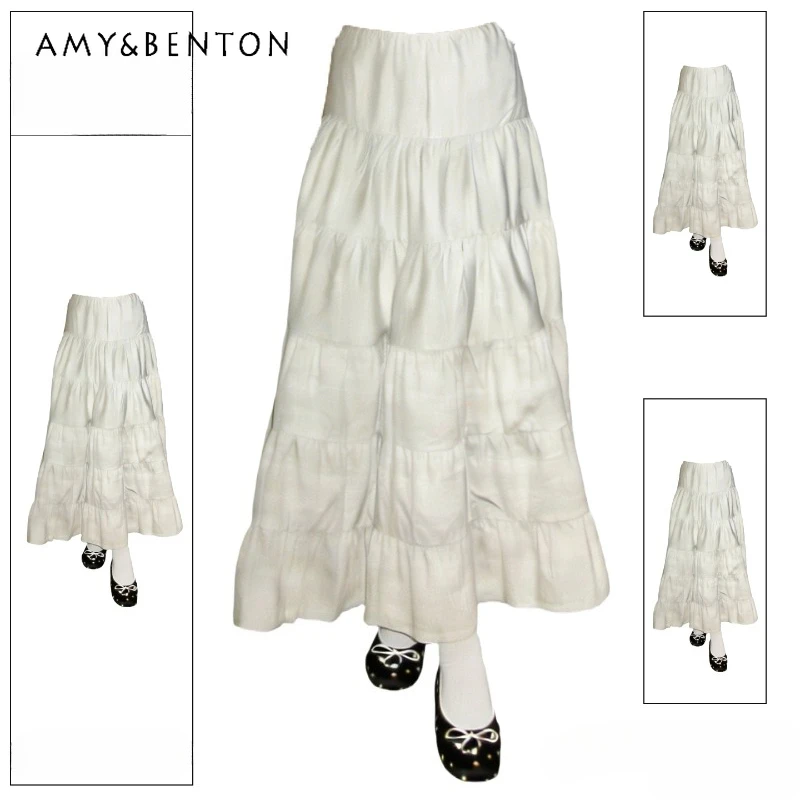 

American Retro High-End Feel Mid-rise Women's Cake Skirt 2025 Winter New Large Hem Slimming Fashion A-Line Long Skirts Ladies