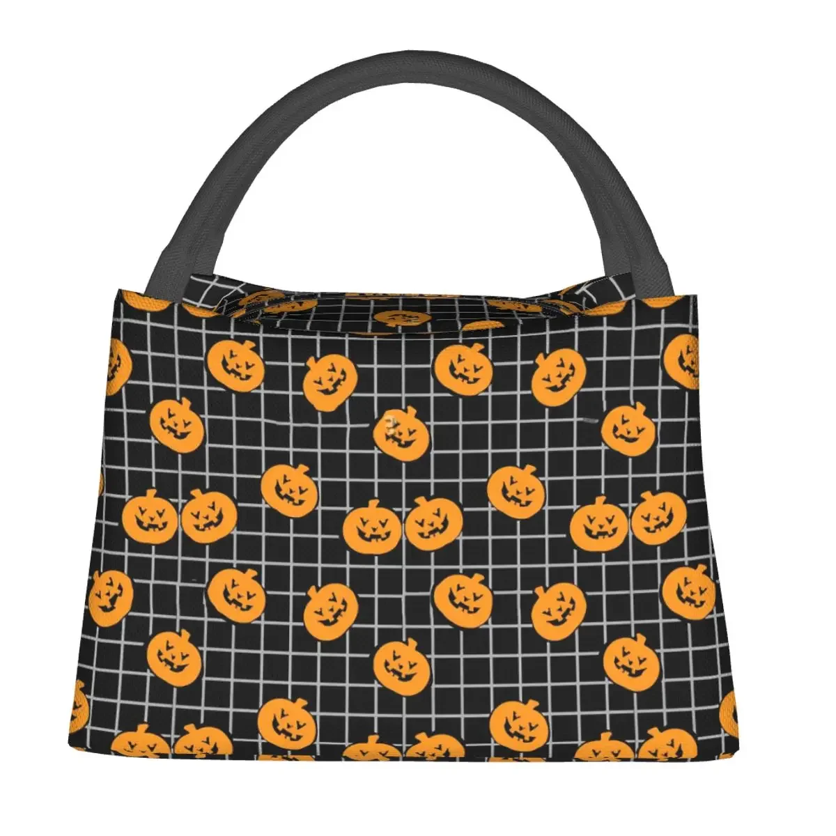 

Halloween Pumpkin Lunch Bag Black Plaid Kawaii Lunch Box School Portable Thermal Lunch Bags Designer Cooler Bag