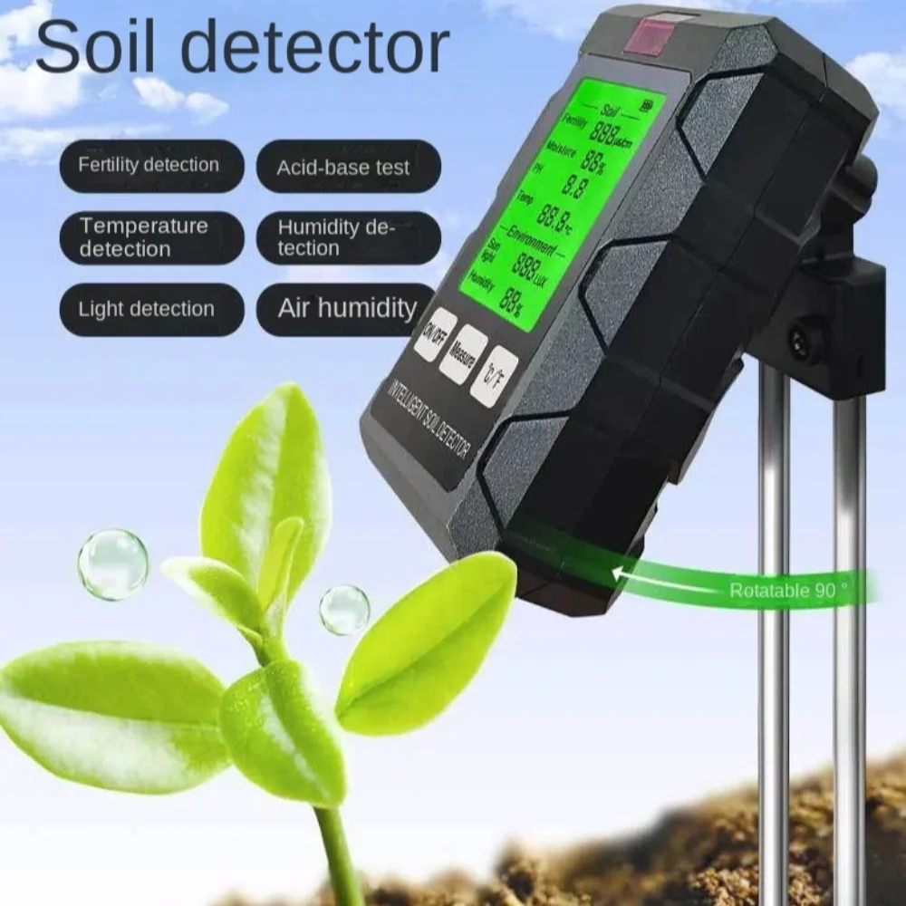 New 6-in-1 Soil Tester LCD Screen 90° Rotation Soil Fertility Detector Metal Probe Plant Moisture Meter for Indoor Potted Plants