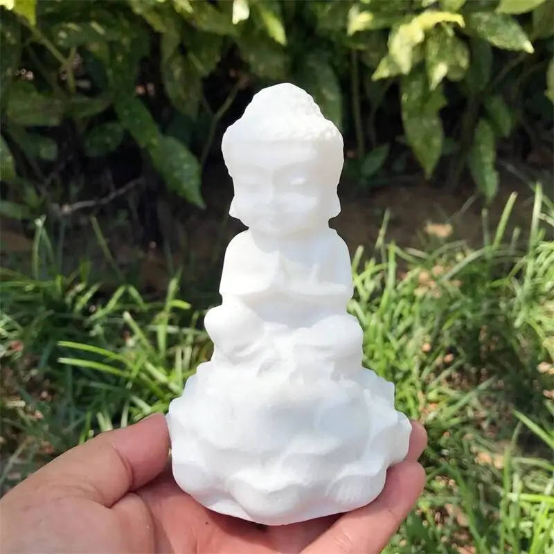 Natural White Marble Jade Buddha Carving Crystals And Stones Healing Fengshui Polished Mineral Ornaments Home Decoration 1pcs