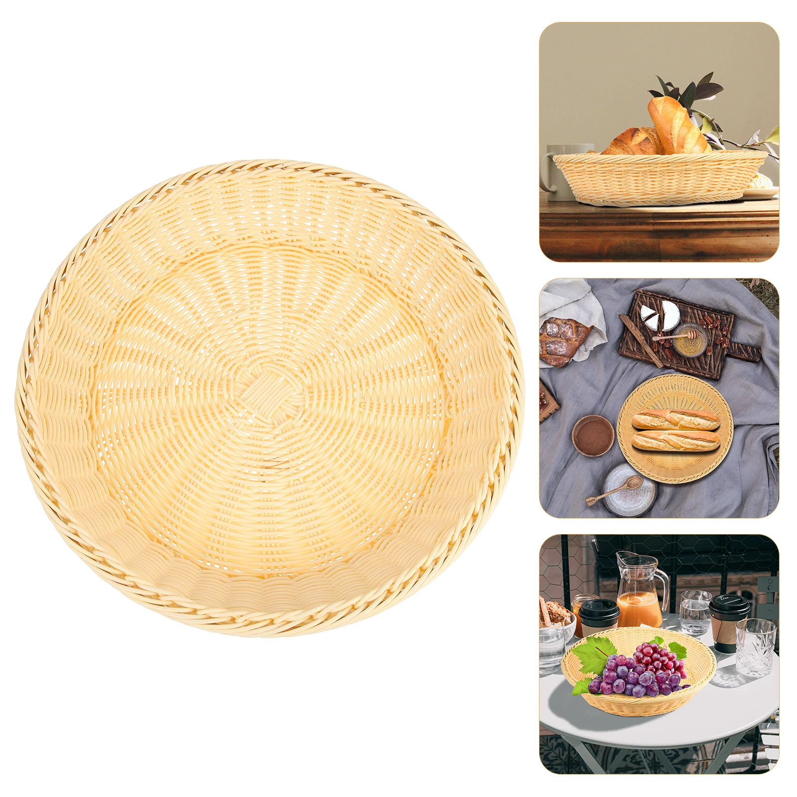 

Bread Basket Imitation Rattan Woven Large Capacity Snack Fruit Storage Kitchen Container Multipurpose Household Organizer